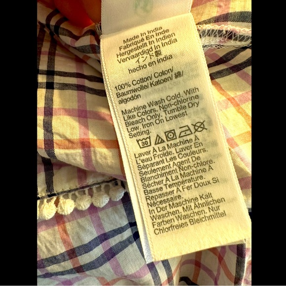 J.CREW Plaid Ruffle Trim Peasant Top Blouse Shirt Ivory Pink Blue Eyelet Light - Picture 11 of 13